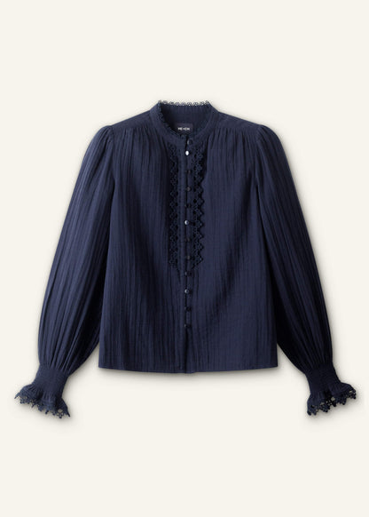 ME+EM Clothing Navy Cheesecloth Intricate Detail Blouse