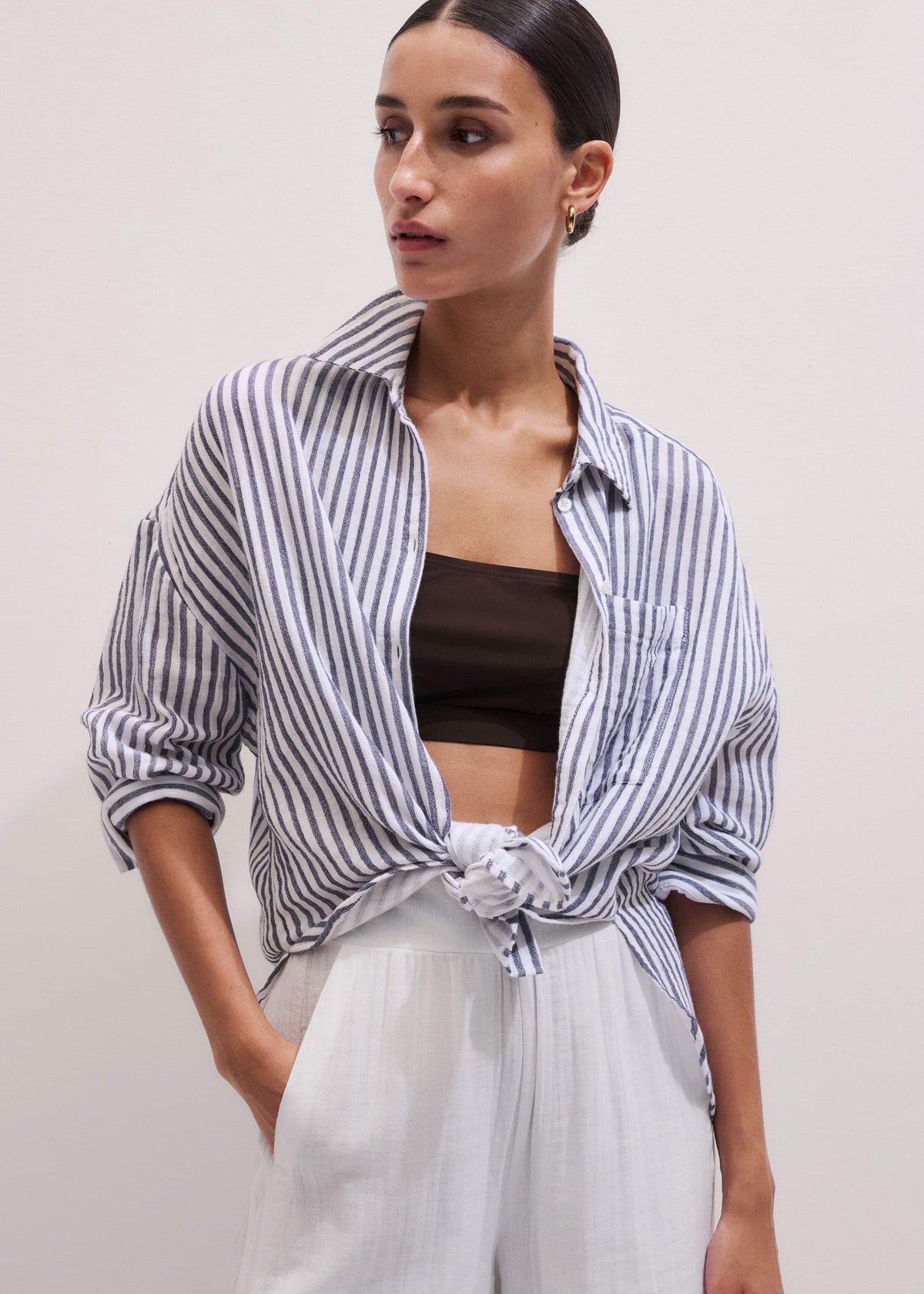 ME+EM Clothing Navy Cheesecloth Relaxed Stripe Shirt