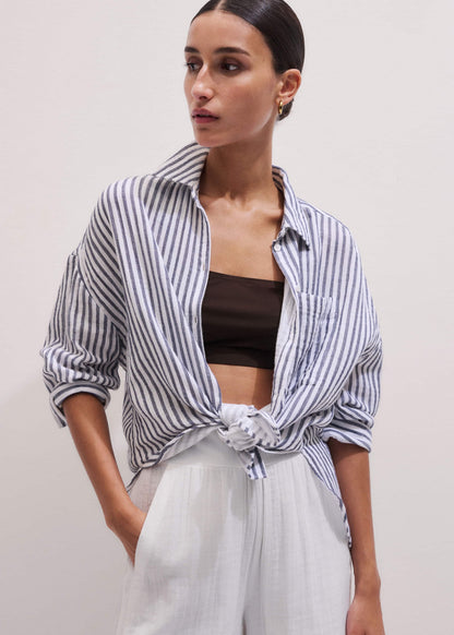 ME+EM Clothing Navy Cheesecloth Relaxed Stripe Shirt