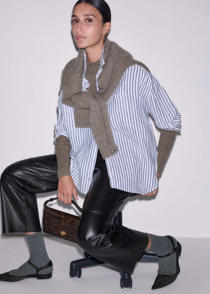 ME+EM Clothing Navy Cheesecloth Relaxed Stripe Shirt