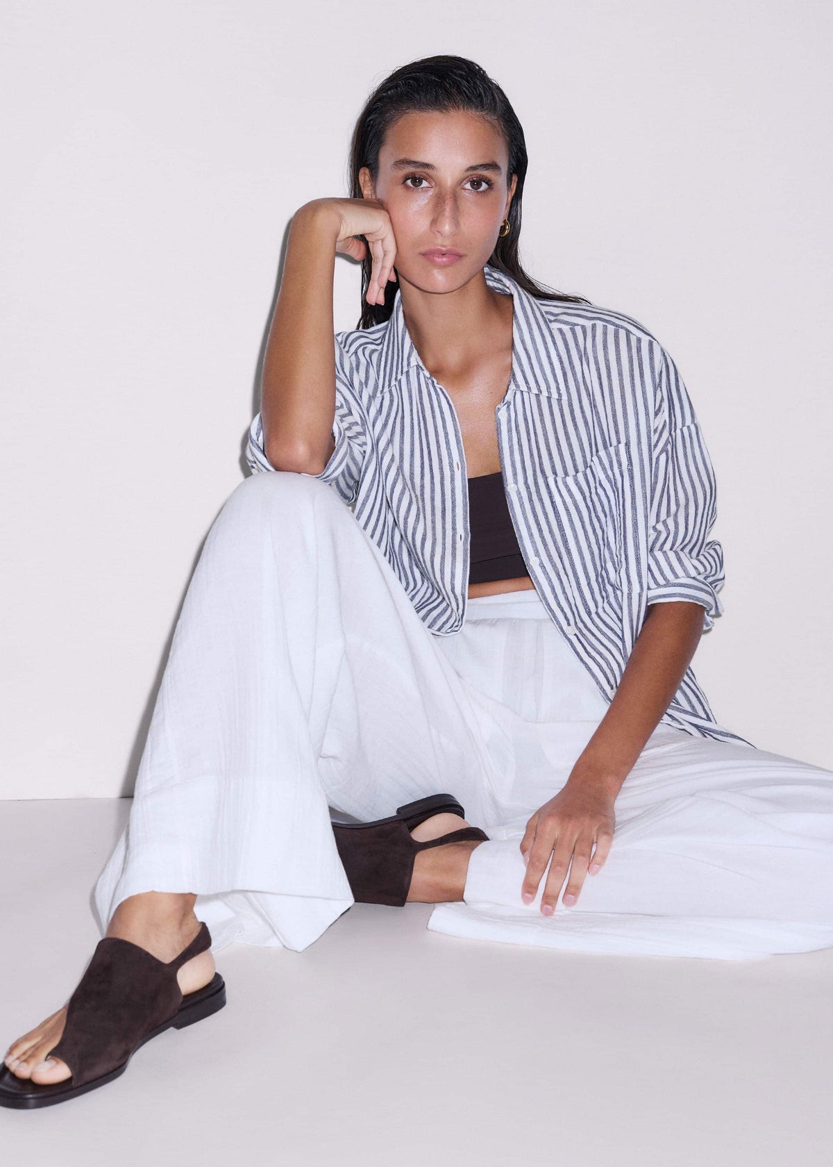 ME+EM Clothing Navy Cheesecloth Relaxed Stripe Shirt