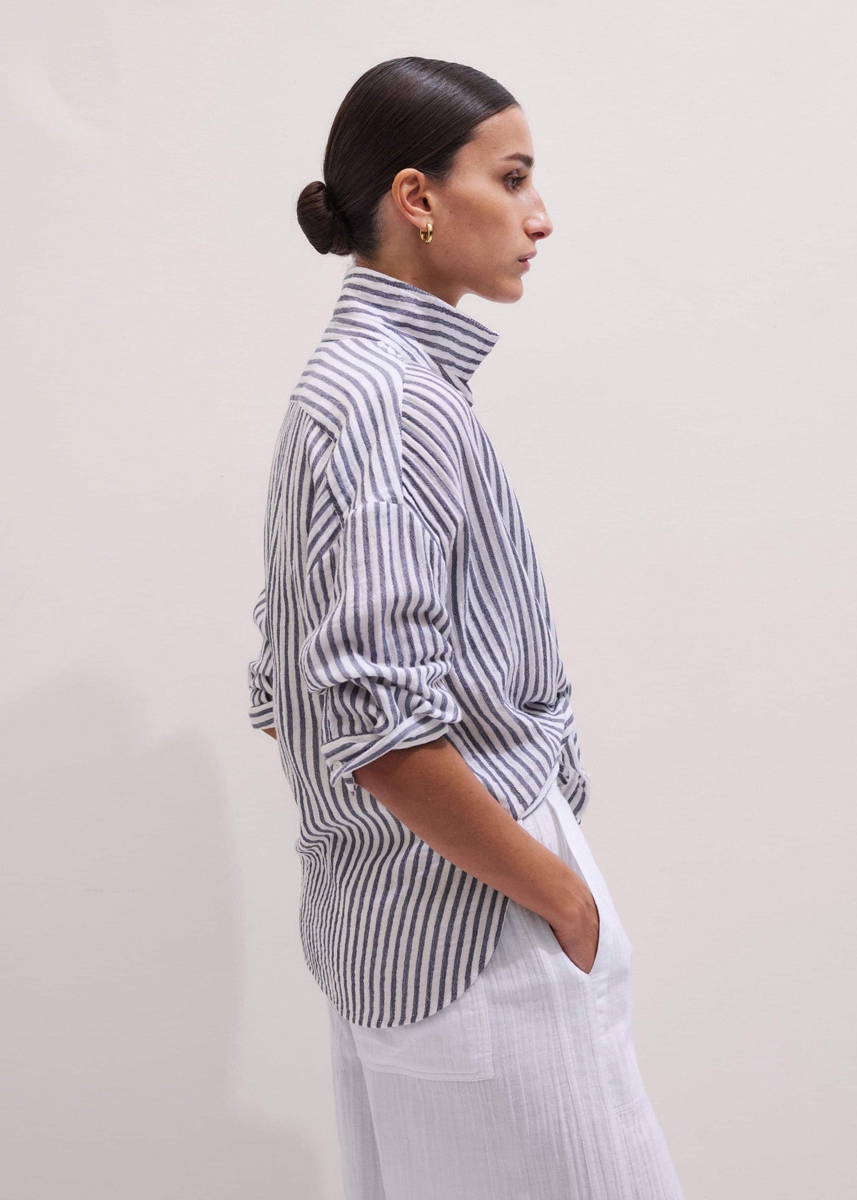 ME+EM Clothing Navy Cheesecloth Relaxed Stripe Shirt