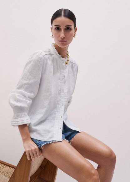 ME+EM Clothing White Cheesecloth Pleat Detail Blouse