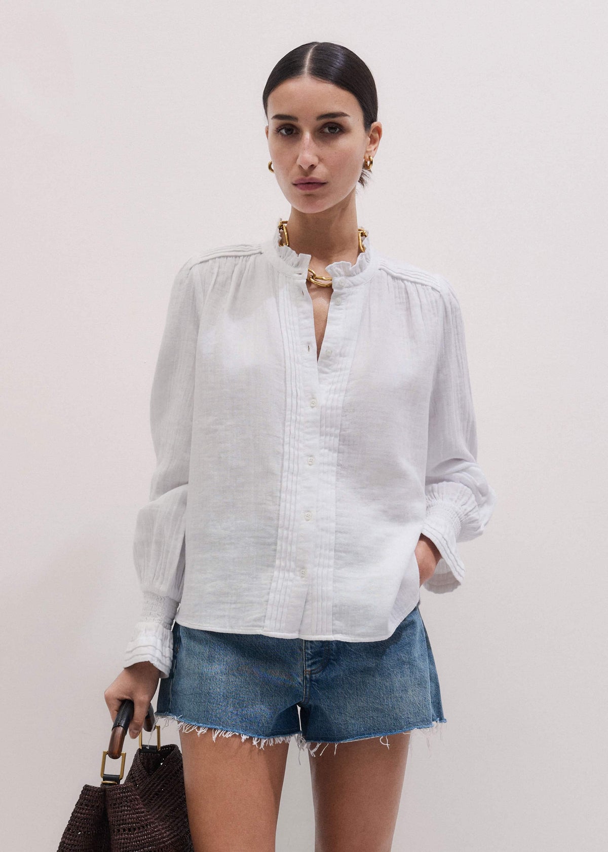 ME+EM Clothing White Cheesecloth Pleat Detail Blouse