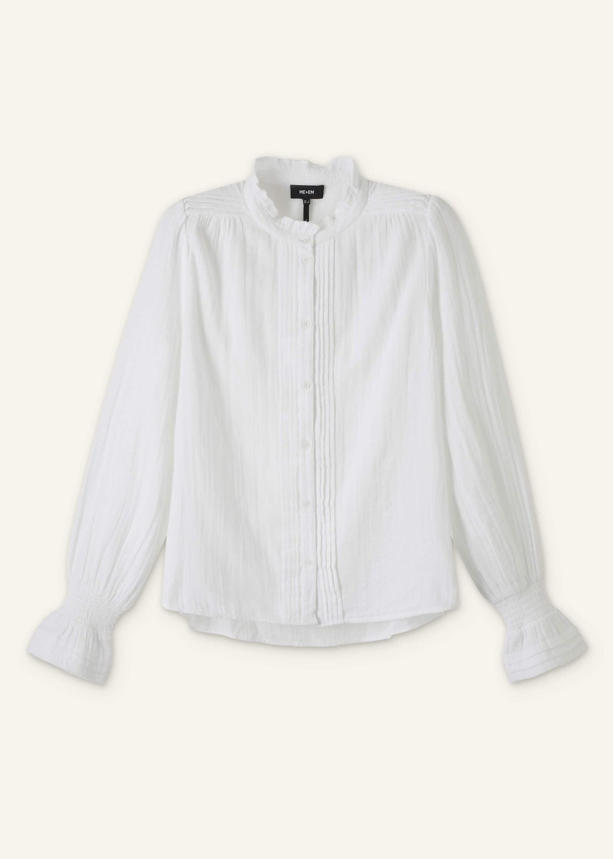 ME+EM Clothing White Cheesecloth Pleat Detail Blouse