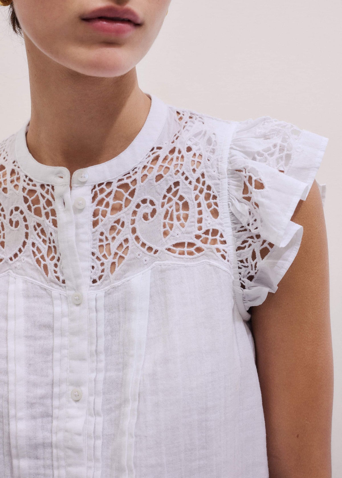 ME+EM Clothing White Cheesecloth Embroidered Swing Top