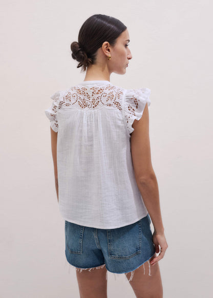 ME+EM Clothing White Cheesecloth Embroidered Swing Top