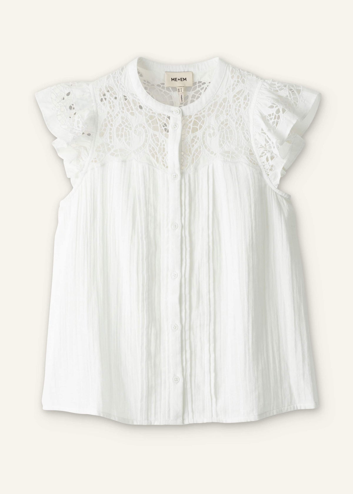 ME+EM Clothing White Cheesecloth Embroidered Swing Top