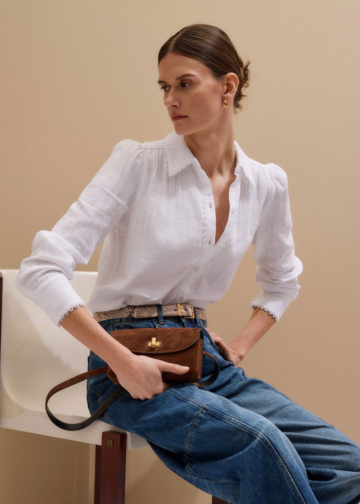 ME+EM Clothing White Cheesecloth Trim Detail Shirt