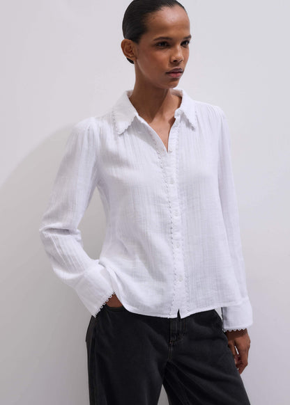 ME+EM Clothing White Cheesecloth Trim Detail Shirt