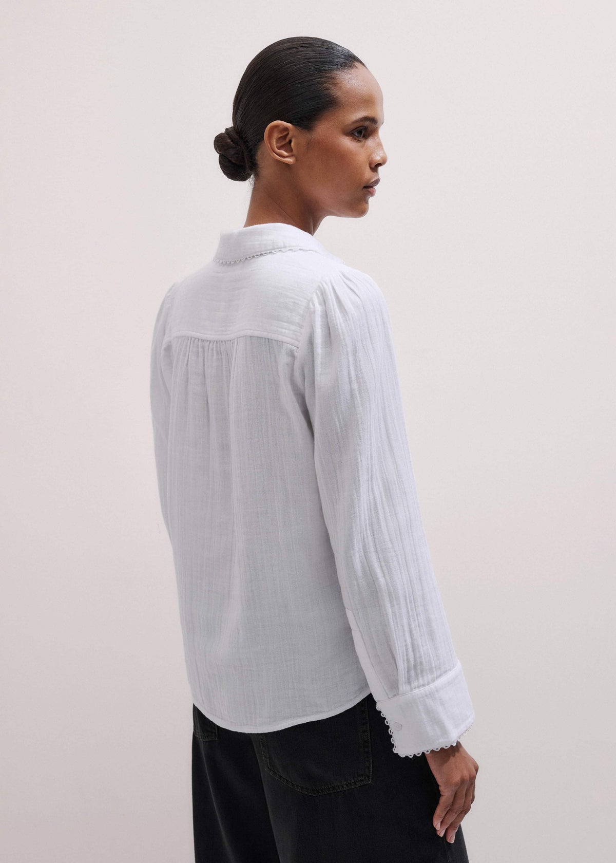 ME+EM Clothing White Cheesecloth Trim Detail Shirt