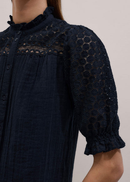 ME+EM Clothing Navy Cheesecloth AM-PM Summer Blouse