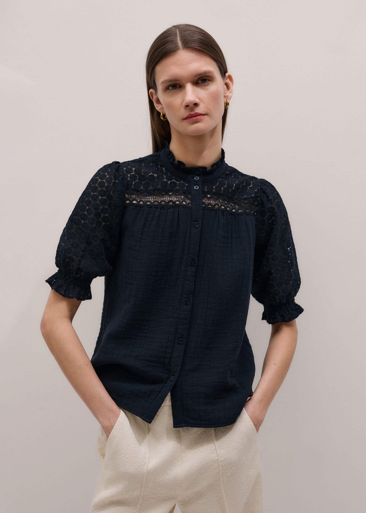 ME+EM Clothing Navy Cheesecloth AM-PM Summer Blouse