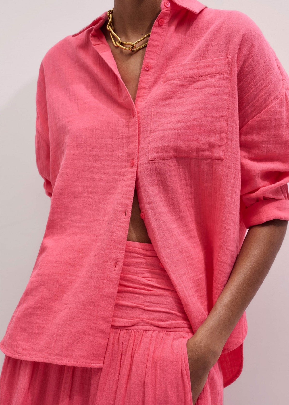 ME+EM Clothing Pink Cheesecloth Relaxed Shirt
