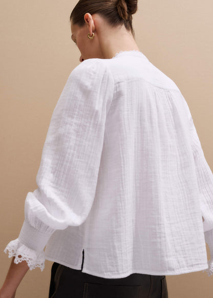 ME+EM Clothing White Cheesecloth Intricate Detail Blouse