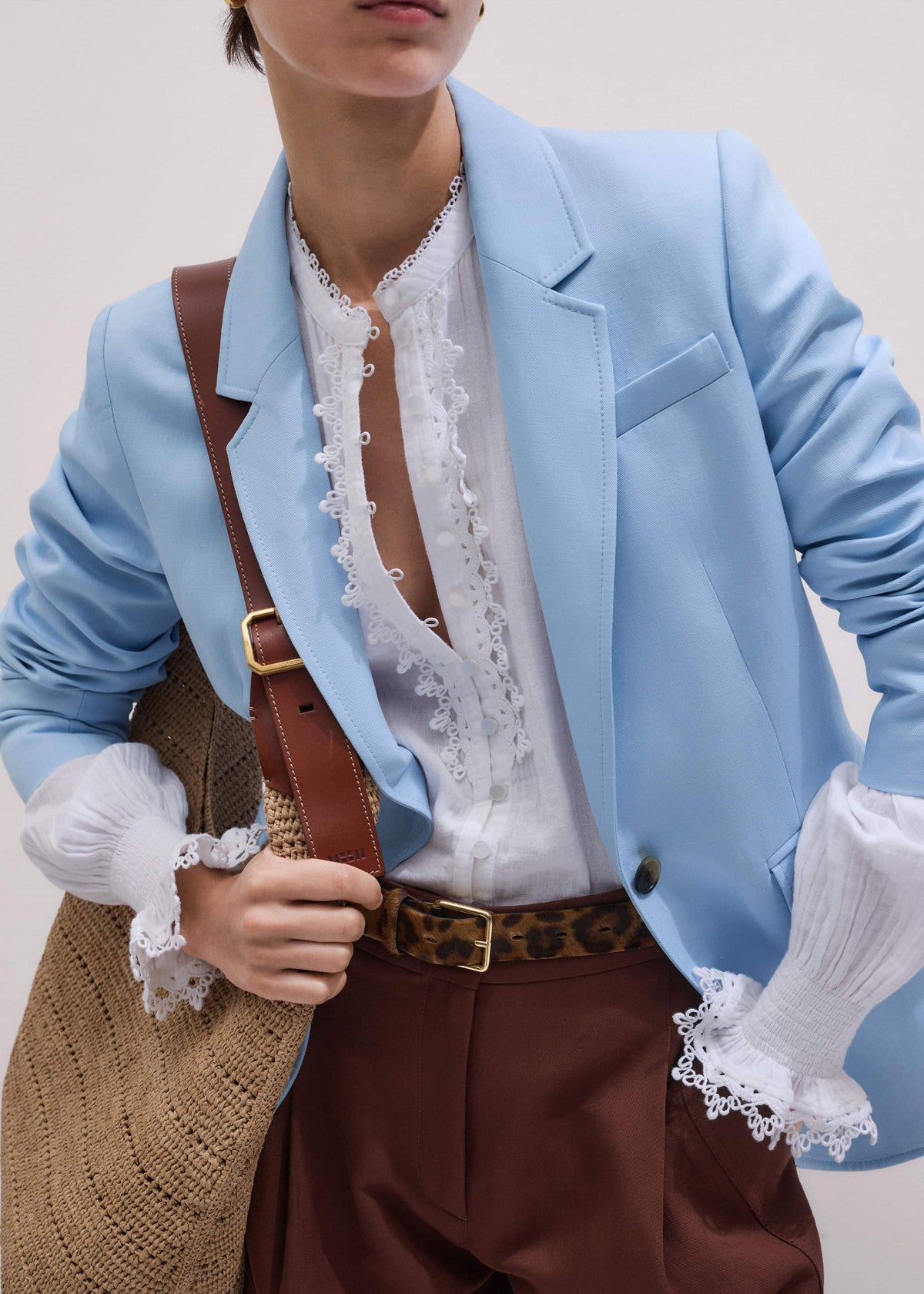 ME+EM Clothing White Cheesecloth Intricate Detail Blouse