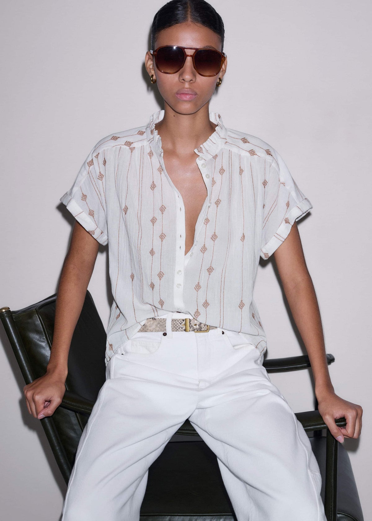 ME+EM Clothing White Turn-Up Cuff Blouse