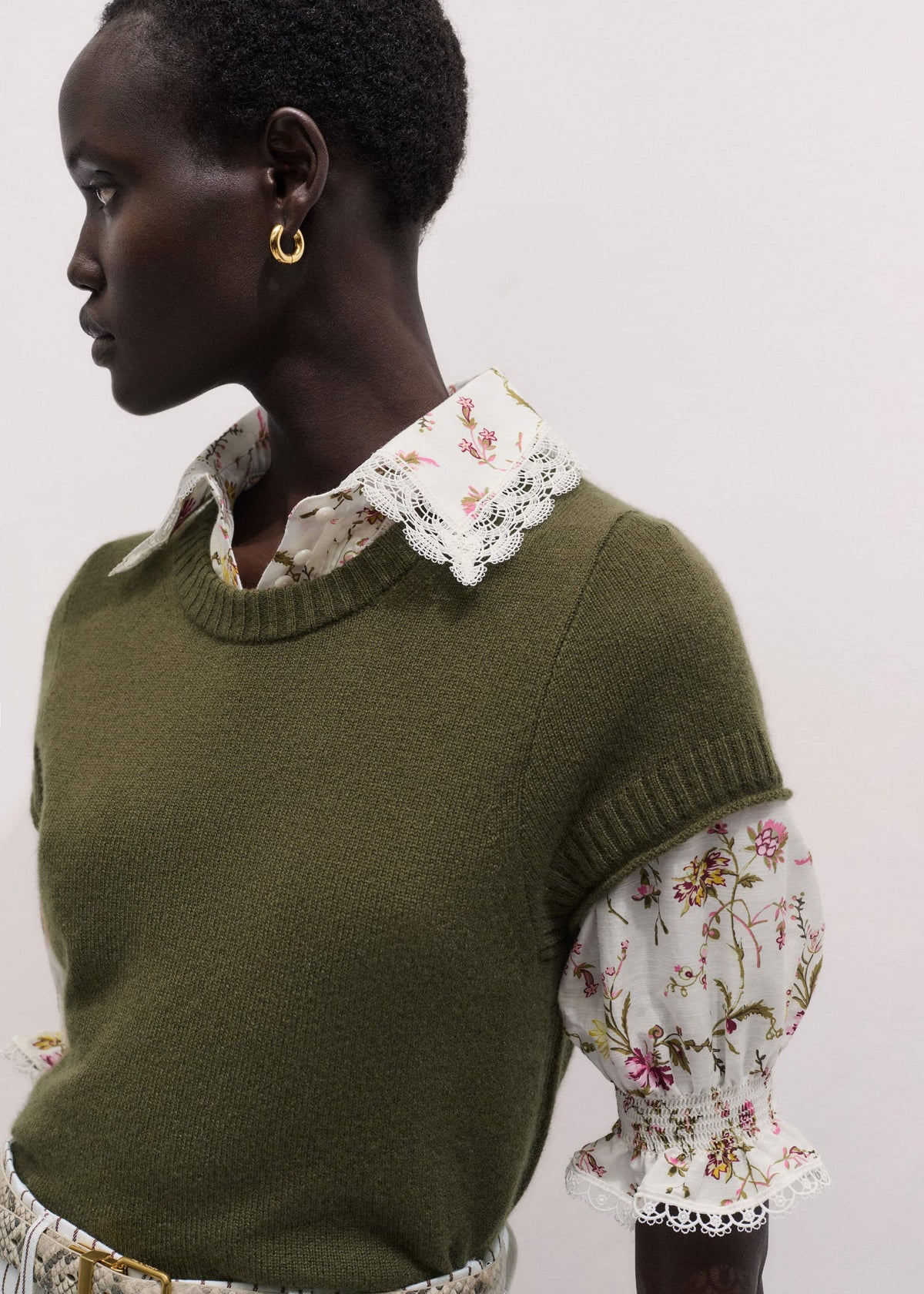 ME+EM Clothing Cream Silk Cotton Wild Spring Floral Print Blouse