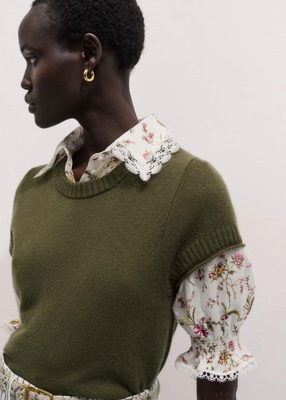 ME+EM Clothing Cream Silk Cotton Wild Spring Floral Print Blouse