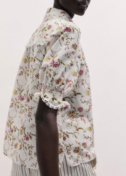 ME+EM Clothing Cream Silk Cotton Wild Spring Floral Print Blouse