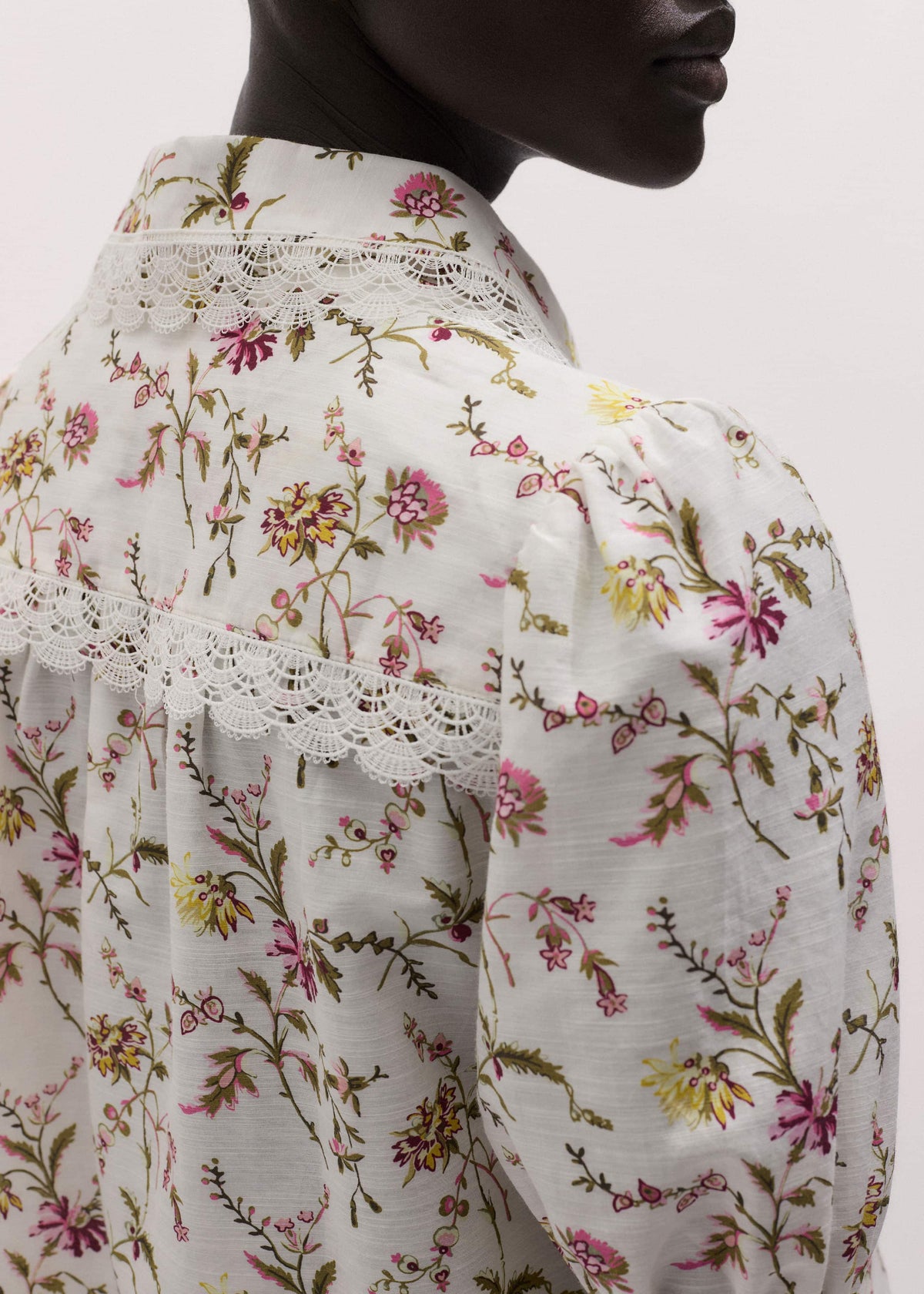 ME+EM Clothing Cream Silk Cotton Wild Spring Floral Print Blouse