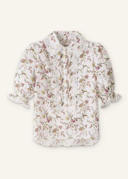 ME+EM Clothing Cream Silk Cotton Wild Spring Floral Print Blouse