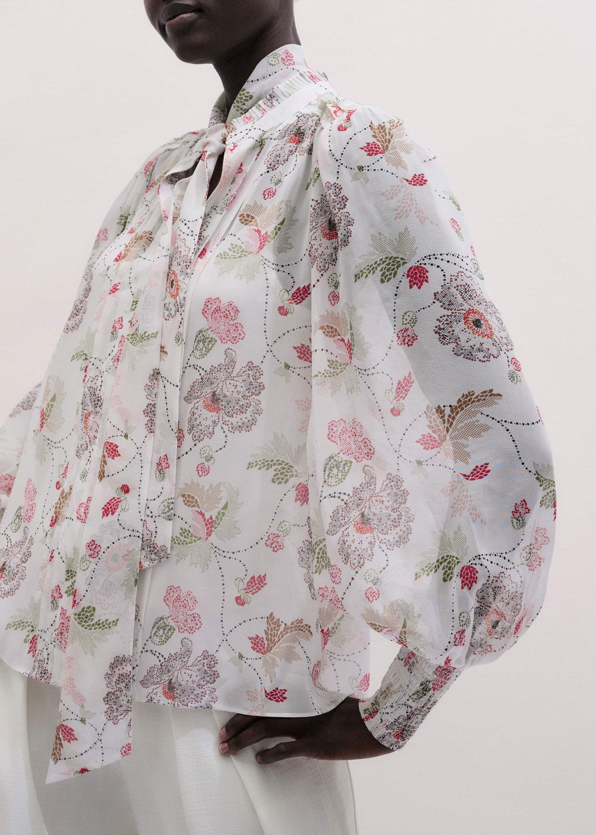 ME+EM Clothing Cream Silk Balloon Sleeve Blouse