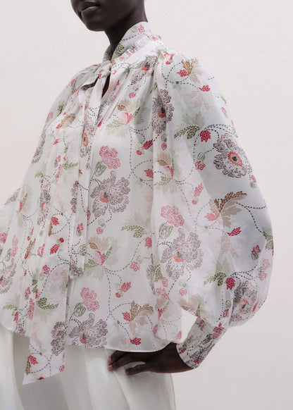 ME+EM Clothing Cream Silk Balloon Sleeve Blouse