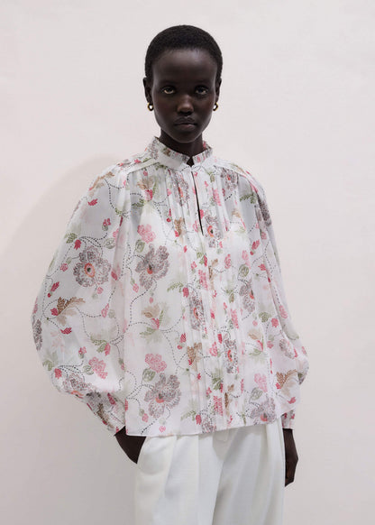 ME+EM Clothing Cream Silk Balloon Sleeve Blouse