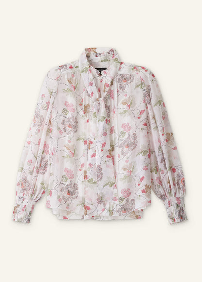 ME+EM Clothing Cream Silk Balloon Sleeve Blouse