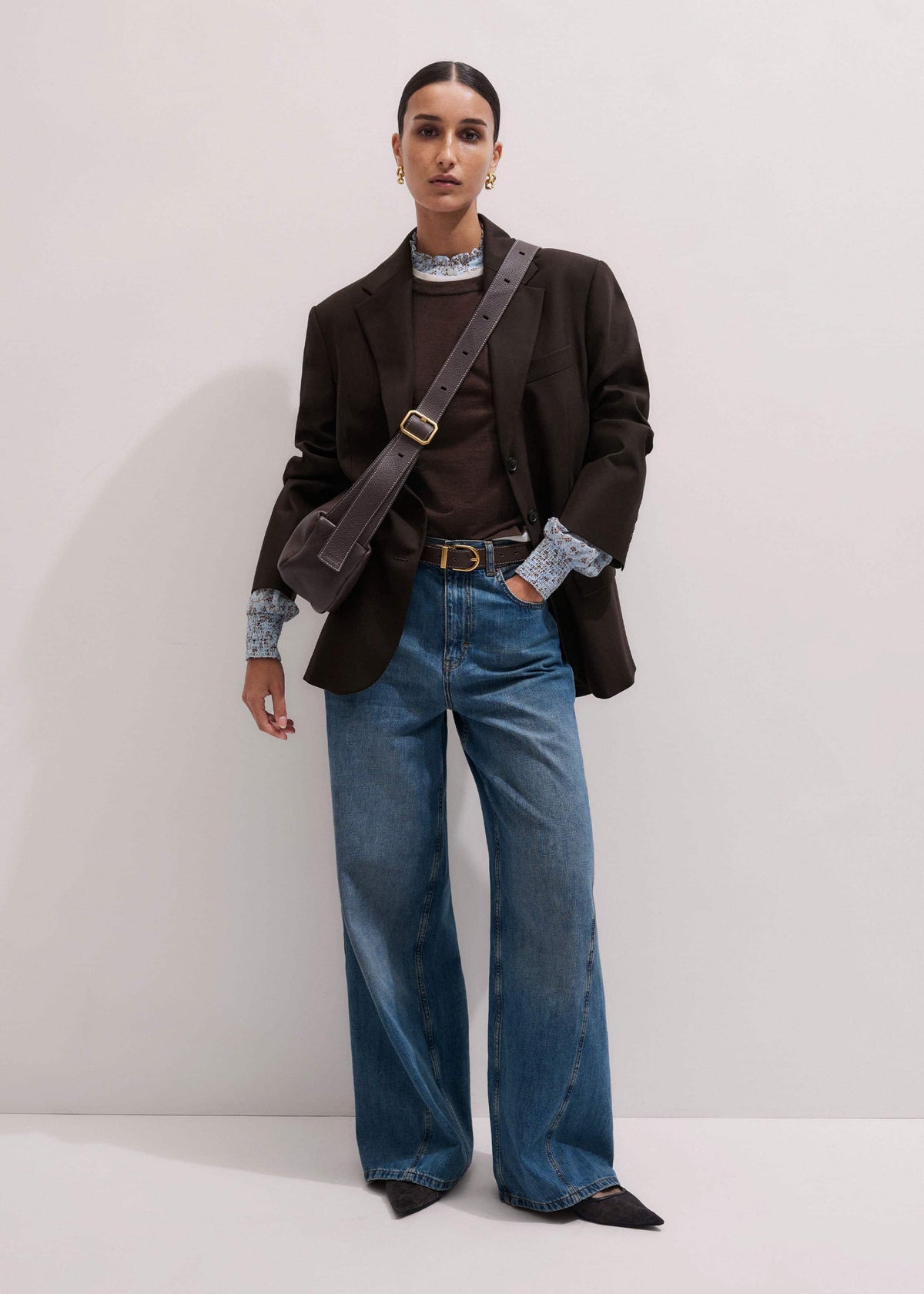 ME+EM Clothing Blue Scallop Daisy Print Trim Detail Blouse + Tie
