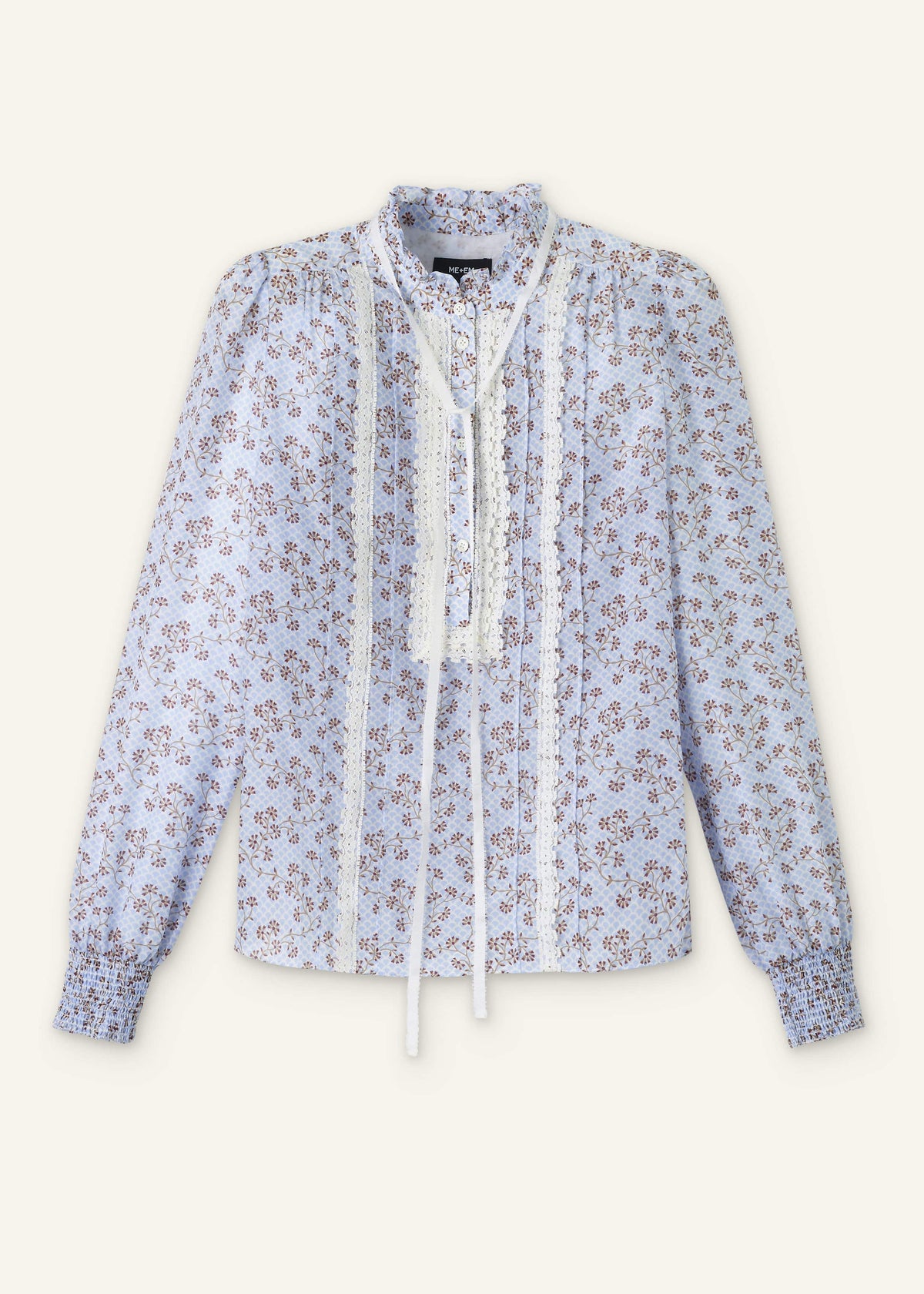 ME+EM Clothing Blue Scallop Daisy Print Trim Detail Blouse + Tie
