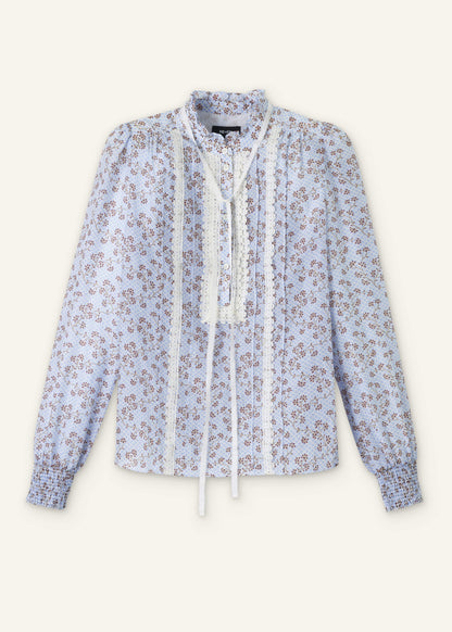 ME+EM Clothing Blue Scallop Daisy Print Trim Detail Blouse + Tie