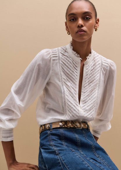 ME+EM Clothing White Delicate Pintucked High-Neck Top