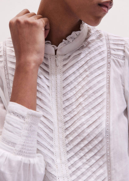 ME+EM Clothing White Delicate Pintucked High-Neck Top