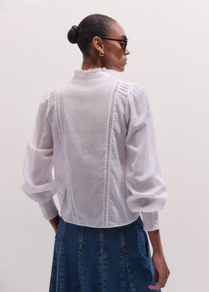 ME+EM Clothing White Delicate Pintucked High-Neck Top