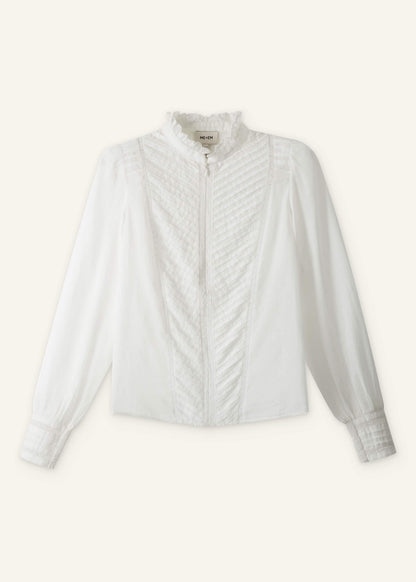 ME+EM Clothing White Delicate Pintucked High-Neck Top