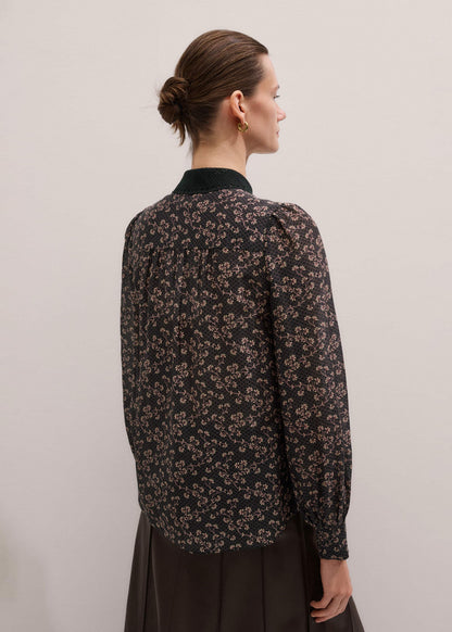 ME+EM Clothing Black Scallop Daisy Print Feature Collar Blouse