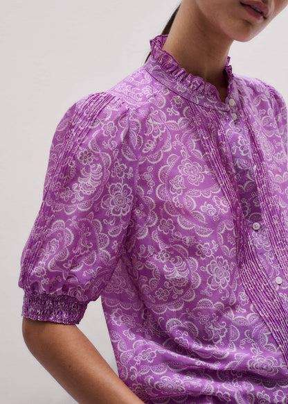 ME+EM Clothing Purple Silk Cotton Entangled Lace Print Straight Blouse