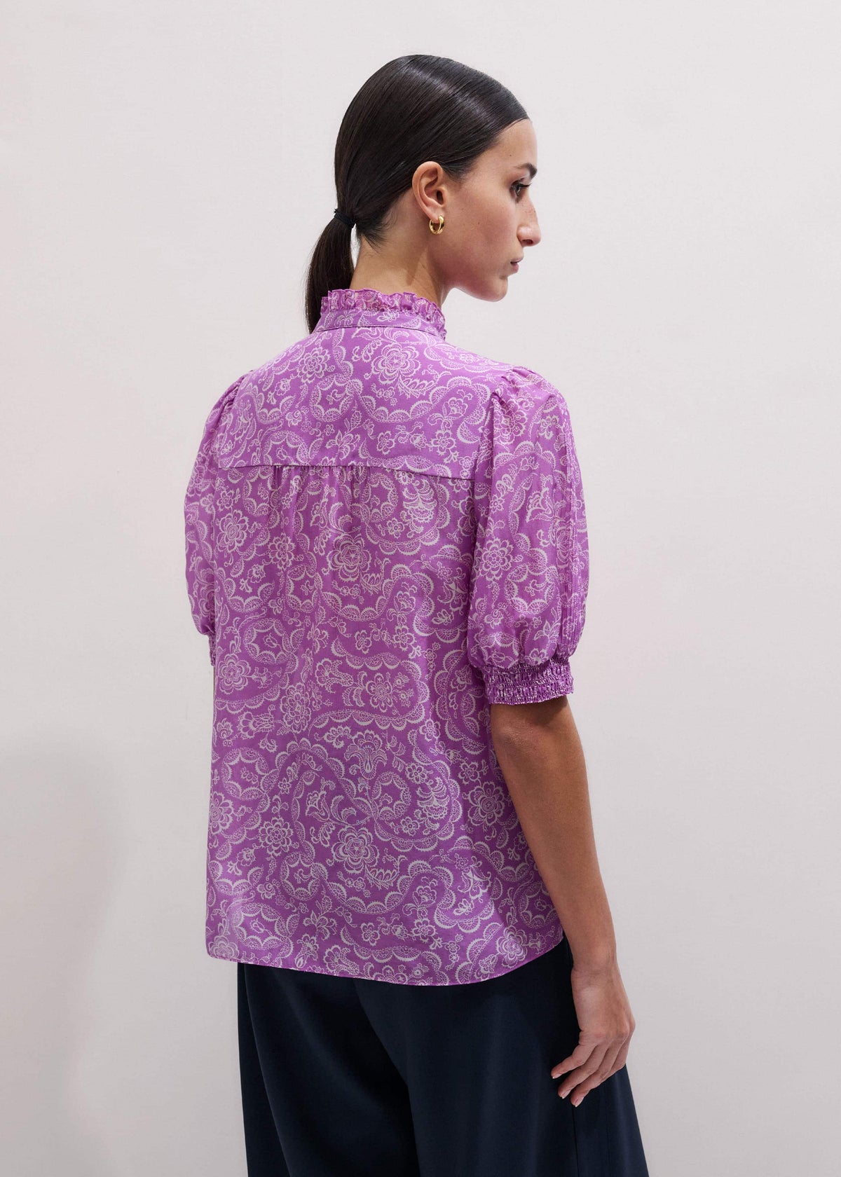 ME+EM Clothing Purple Silk Cotton Entangled Lace Print Straight Blouse