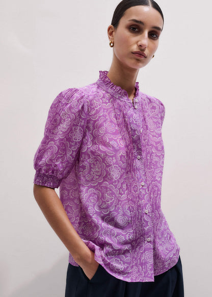 ME+EM Clothing Purple Silk Cotton Entangled Lace Print Straight Blouse