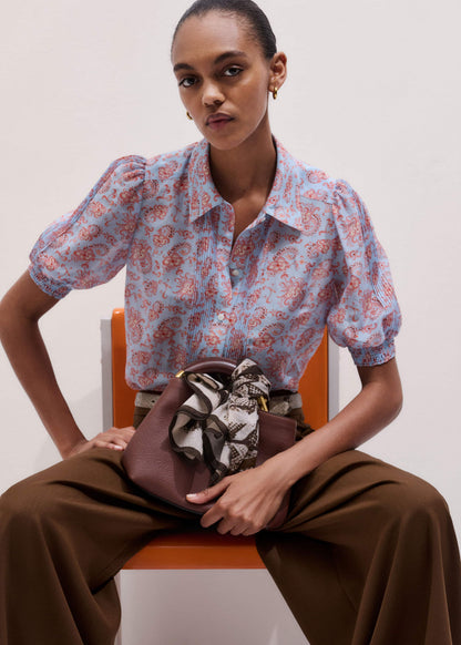 ME+EM Clothing Blue Silk Cotton Gilded Paisley Print Straight Blouse