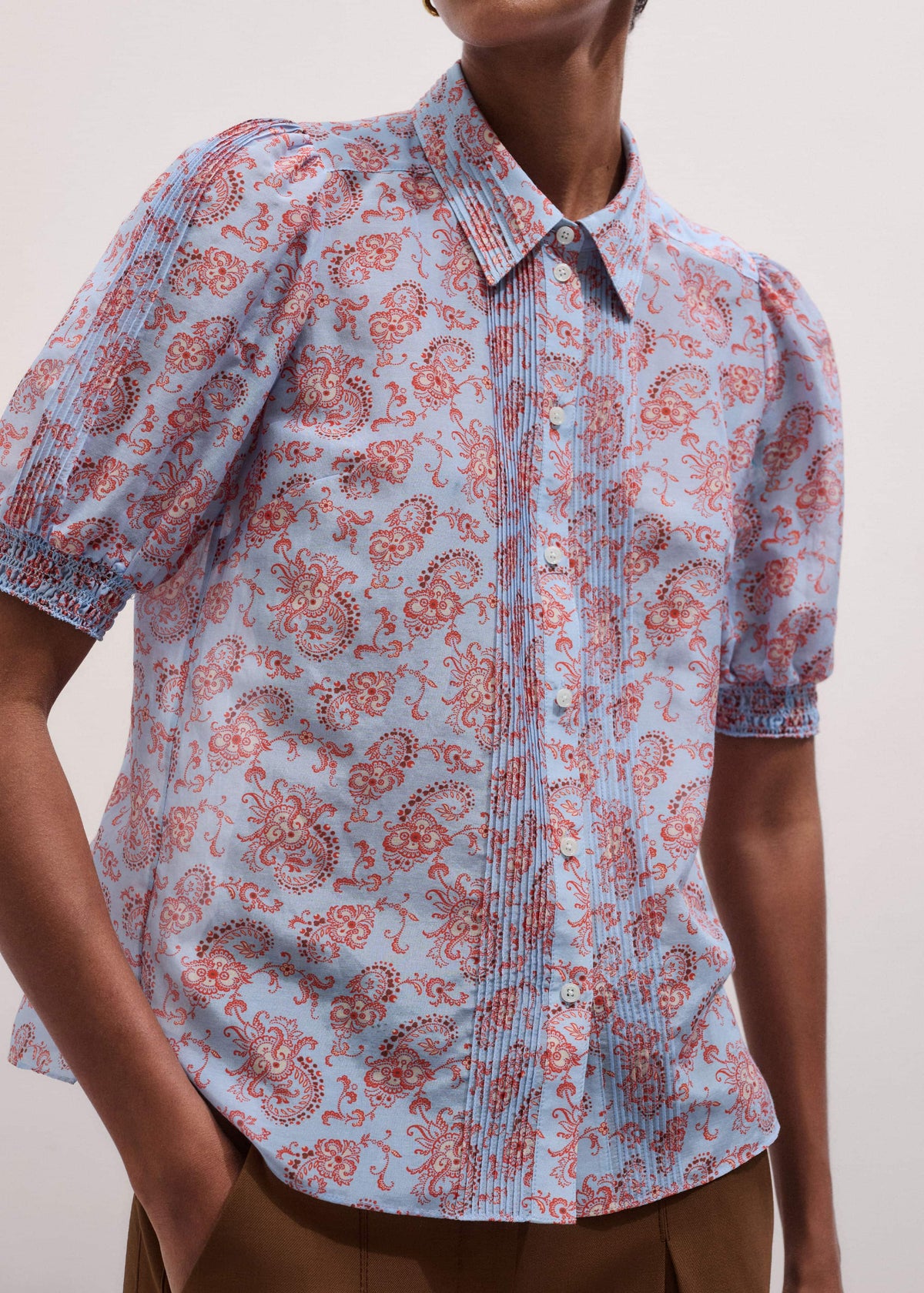 ME+EM Clothing Blue Silk Cotton Gilded Paisley Print Straight Blouse