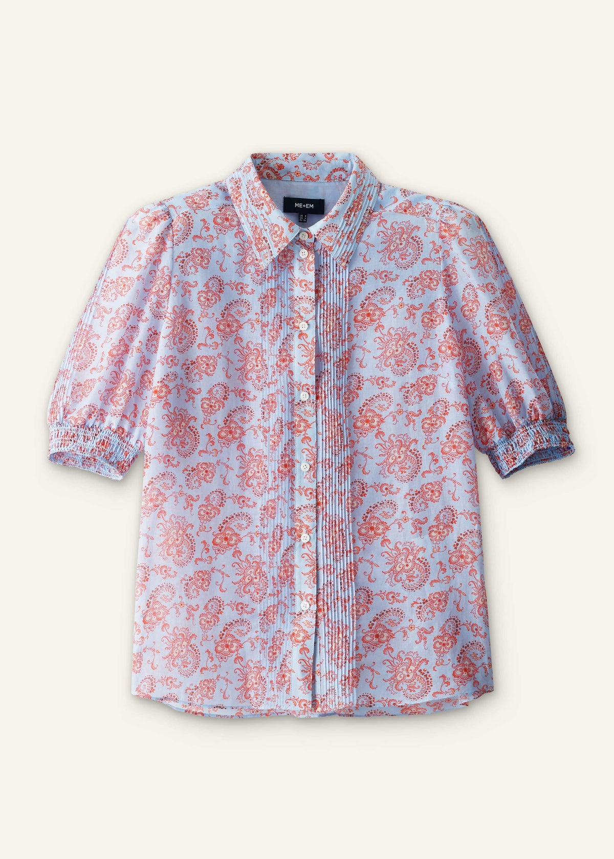 ME+EM Clothing Blue Silk Cotton Gilded Paisley Print Straight Blouse