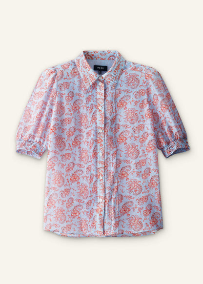 ME+EM Clothing Blue Silk Cotton Gilded Paisley Print Straight Blouse