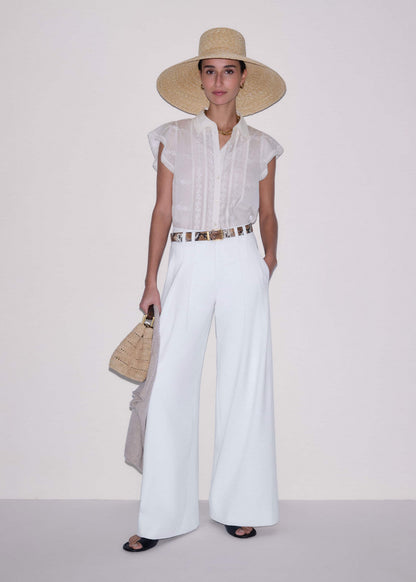 ME+EM Clothing Cream Silk Cotton Embroidery Collar Swing Blouse