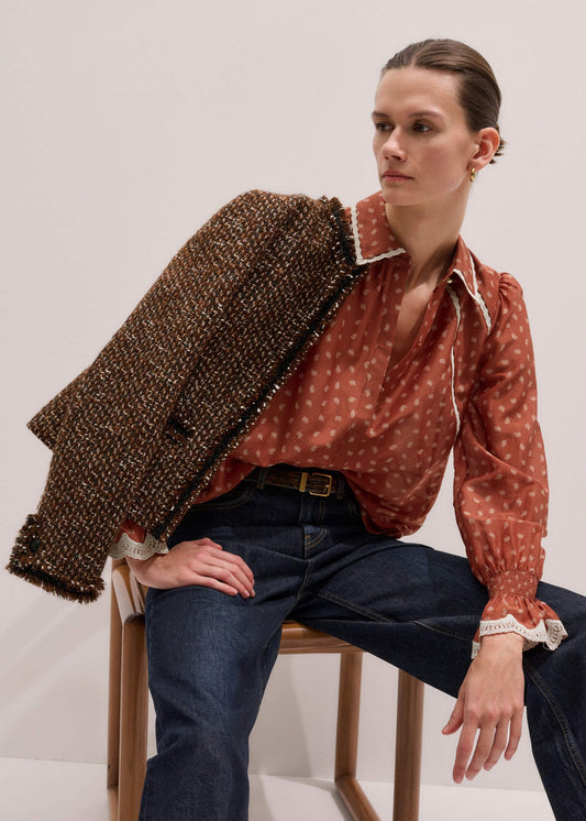 ME+EM Clothing Orange Spaced Paisley Motif Print Blouse