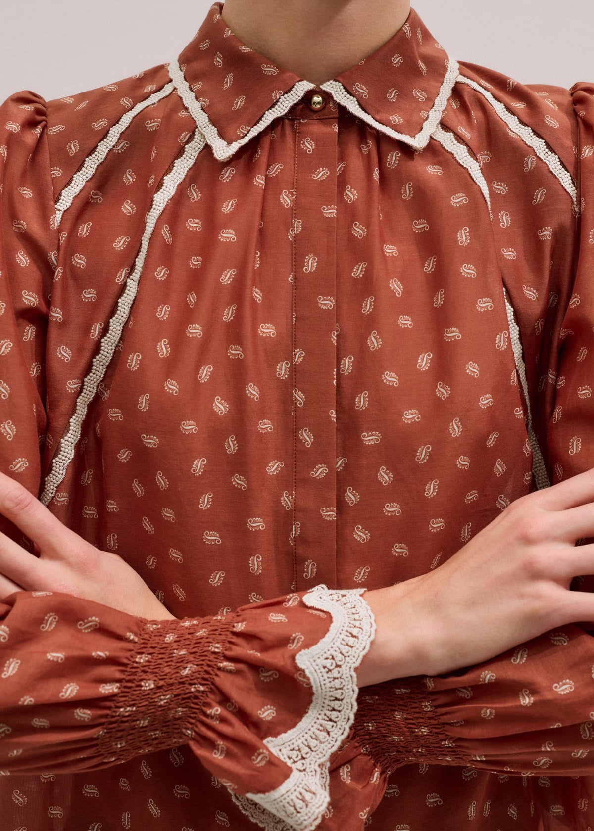 ME+EM Clothing Orange Spaced Paisley Motif Print Blouse