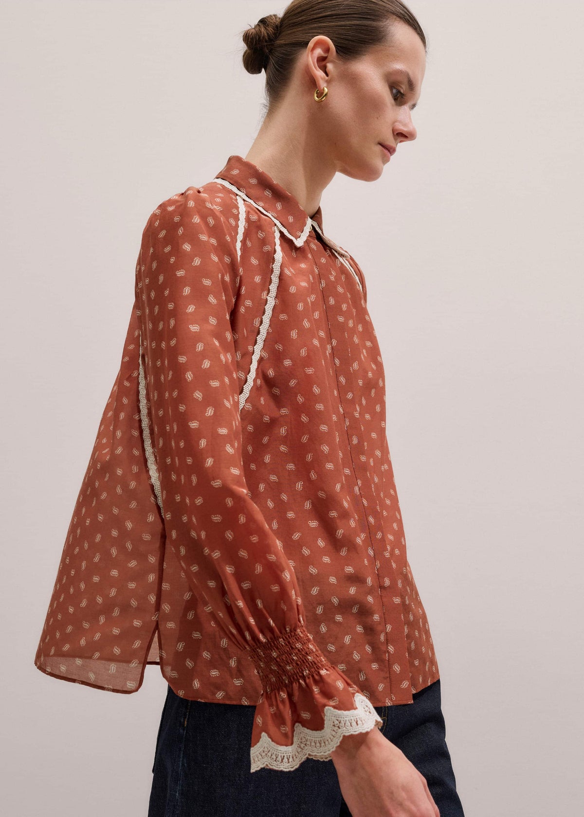 ME+EM Clothing Orange Spaced Paisley Motif Print Blouse