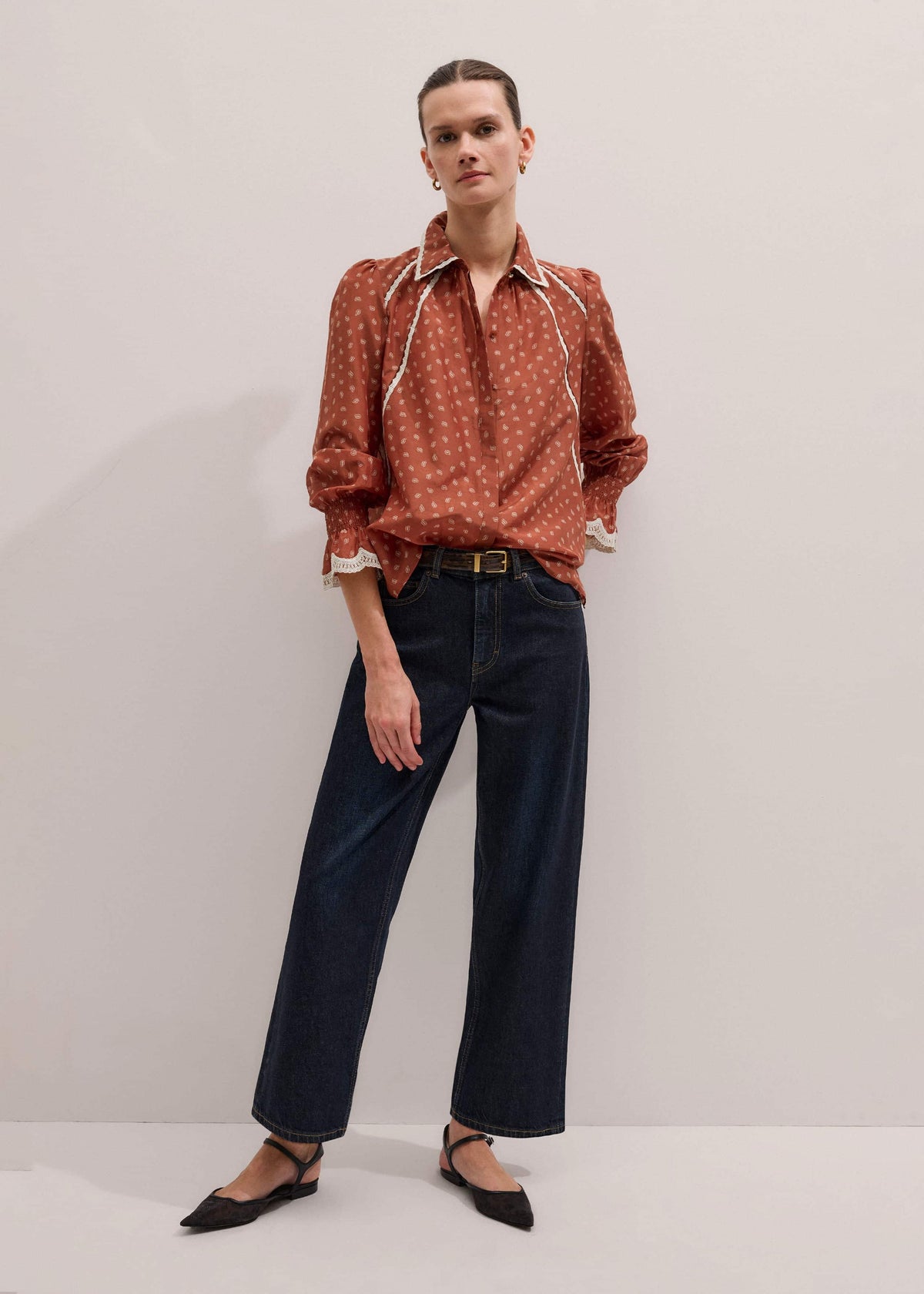 ME+EM Clothing Orange Spaced Paisley Motif Print Blouse